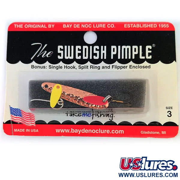   Bay de Noc Swedish Pimple 3, 3/16oz copper fishing spoon #20192