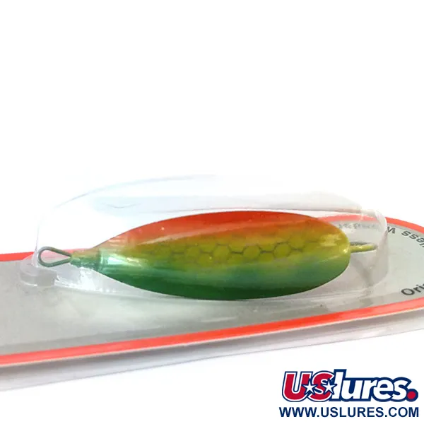   Johnson Silver Minnow​, 1/4oz Orange/Green/Nickel fishing spoon #17675