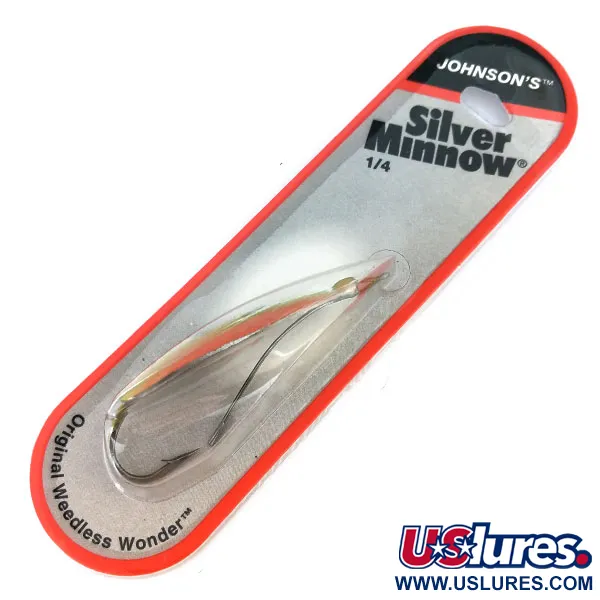    Johnson Silver Minnow, 1/4oz Orange/green/nickel fishing spoon #17738