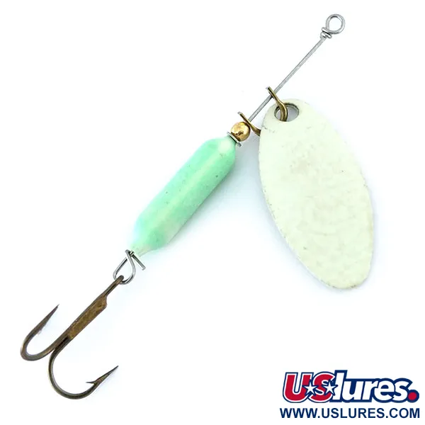 Vintage  Yakima Bait Worden’s Original Rooster Tail Glow, 1/8oz White Glow (Glow in Dark) / Green spinning lure #11098