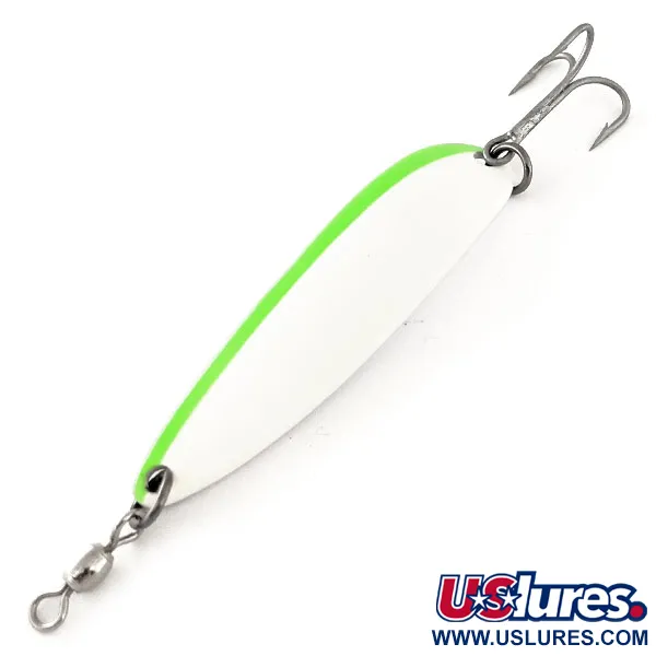 Vintage  Luhr Jensen Krocodile Die #5 Glow, 3/4oz White / Green fishing spoon #11449