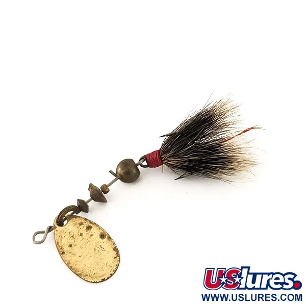 Vintage   Mepps Aglia 0 dressed - squirrel tail, 3/32oz Red / White / Brass spinning lure #11726
