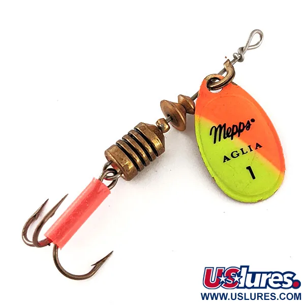 Vintage   Mepps Aglia 1, 1/8oz Orange / Chartreuse spinning lure #11727
