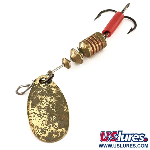 Vintage   Mepps Aglia 1, 1/8oz Red / White / Brass spinning lure #11728