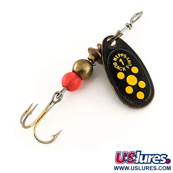 Vintage   Mepps Black Fury 1, 1/8oz Black / Yellow spinning lure #11730