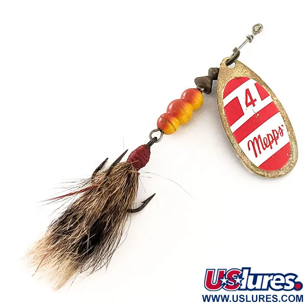 Vintage   Mepps Aglia 4 dressed (squirrel tail), 1/3oz Brass spinning lure #11964