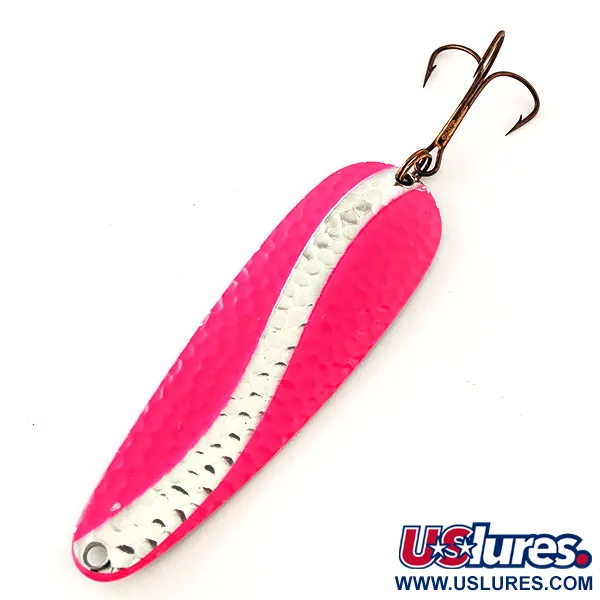 Vintage   Worth Chippewa Steel Spoon UV, 1oz nickel/pink UV fishing spoon #24377