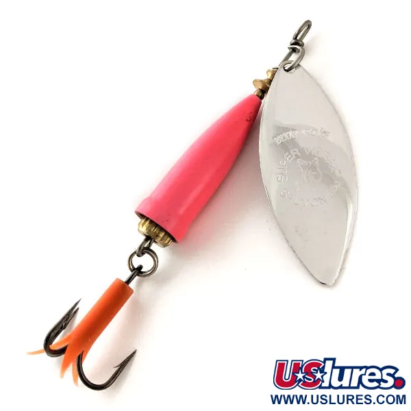 Vintage   Blue Fox Super Vibrax Salmon UV, 1 1/4oz Nickel / Pink spinning lure #12161