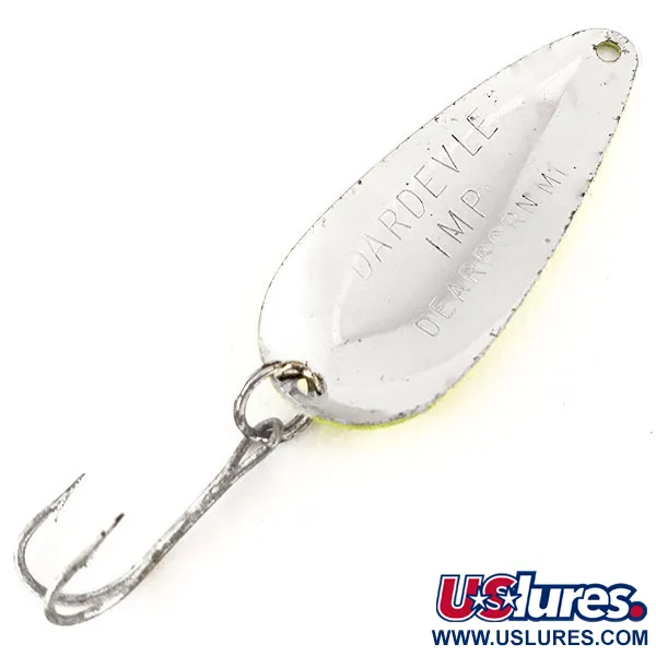 Vintage  Eppinger Dardevle Imp UV, 2/5oz Yellow / Pink / Nickel fishing spoon #12513
