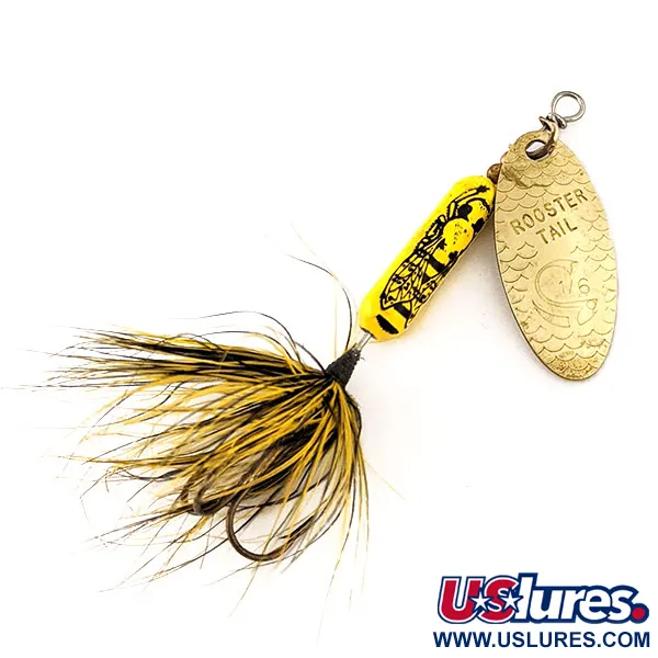 Vintage  Yakima Bait Worden’s Original Rooster Tail, 3/16oz Gold / Yellow spinning lure #12540