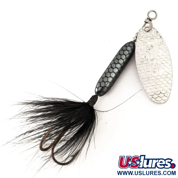Vintage  Yakima Bait Worden’s Original Rooster Tail 4, 1/4oz Silver / Black spinning lure #12541