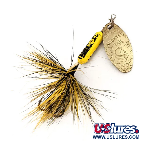 Vintage  Yakima Bait Worden’s Original Rooster Tail, 1/8oz Gold / Yellow spinning lure #12543