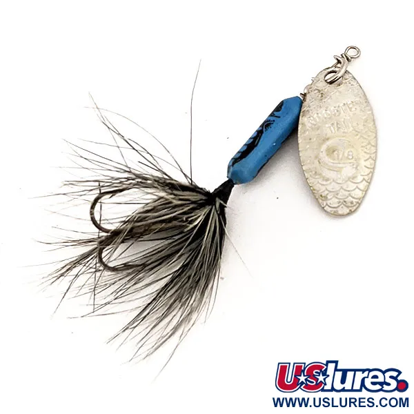 Vintage  Yakima Bait Worden’s Original Rooster Tail, 1/8oz Silver / Blue spinning lure #12547