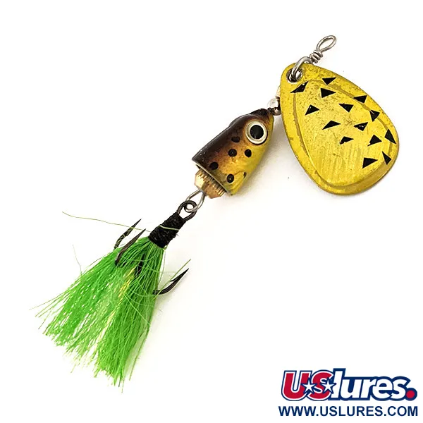 Vintage   Blue Fox Vibrax Shallow, 1/4oz Rainbow Yellow / Green spinning lure #12555