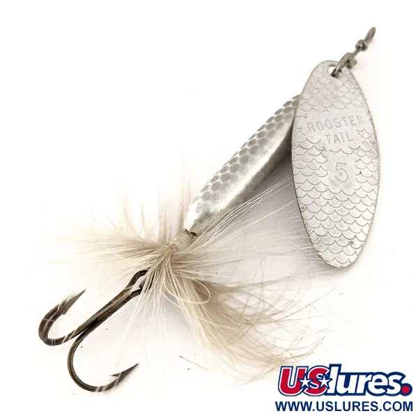 Vintage  Yakima Bait Worden’s Original Rooster Tail 5, 2/5oz Silver spinning lure #12605