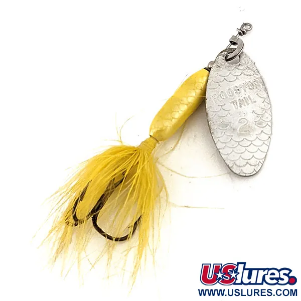 Vintage  Yakima Bait Worden’s Original Rooster Tail, 1/8oz Yellow / Silver spinning lure #12608