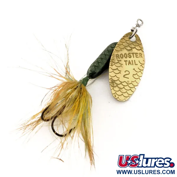 Vintage  Yakima Bait Worden’s Original Rooster Tail 2, 1/8oz Brass / Green spinning lure #12610