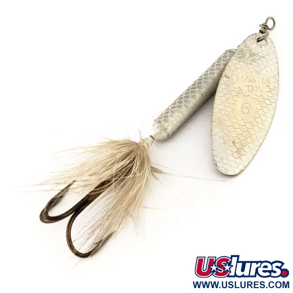 Vintage  Yakima Bait Worden’s Original Rooster Tail 6, 1/2oz Silver / White spinning lure #12613