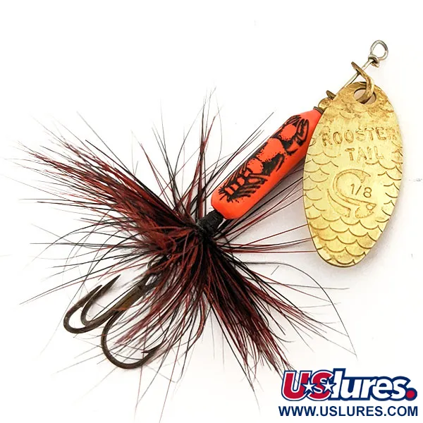 Vintage  Yakima Bait Worden’s Original Rooster Tail, 1/8oz Brass / Orange spinning lure #12631