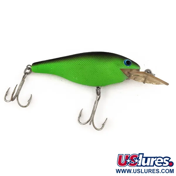 Vintage   Rebel Fastrac Shallow Floater UV, 1/3oz Green / Blue Eyes fishing lure #12658