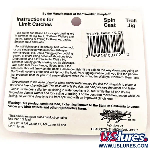   Bay de Noc Do-Jigger #3, 1/3oz Gold fishing spoon #15815