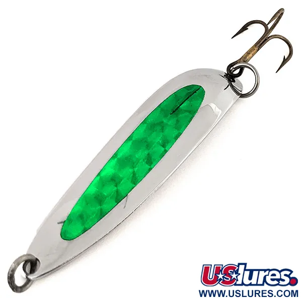 Vintage  Luhr Jensen Krocodile Die #5, 1oz Nickel / Green fishing spoon #12693
