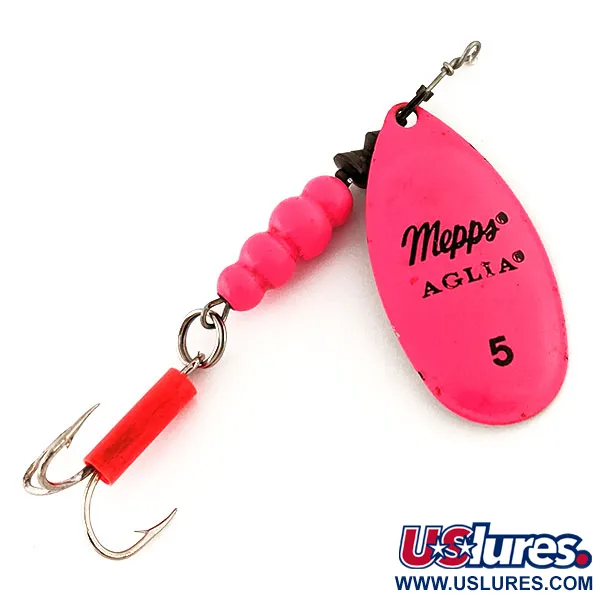 Vintage   Mepps Aglia 5 Hot Pink UV, 1/2oz Hot Pink spinning lure #12695