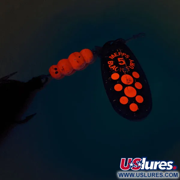 Vintage   Mepps Aglia 5 Dressed UV, 1/2oz Black / Red UV Glow in UV light, Fluorescent spinning lure #12696