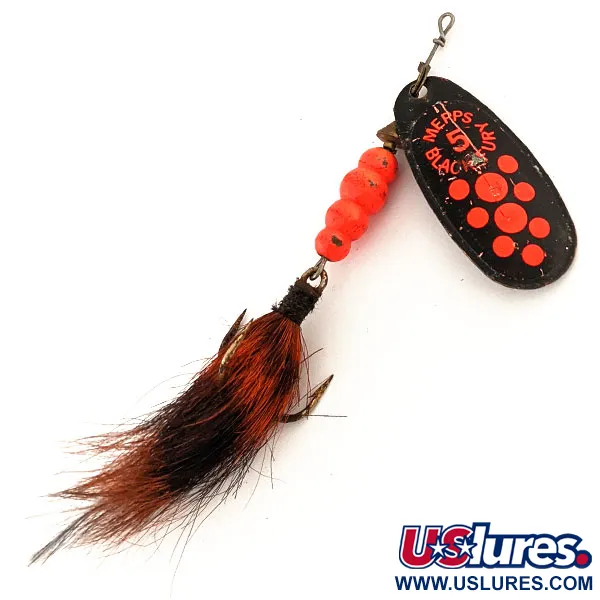 Vintage   Mepps Aglia 5 Dressed UV, 1/2oz Black / Red UV Glow in UV light, Fluorescent spinning lure #12696
