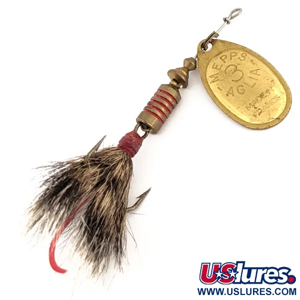 Vintage   Mepps Aglia 3 dressed - squirrel tail, 1/4oz Gold spinning lure #12765