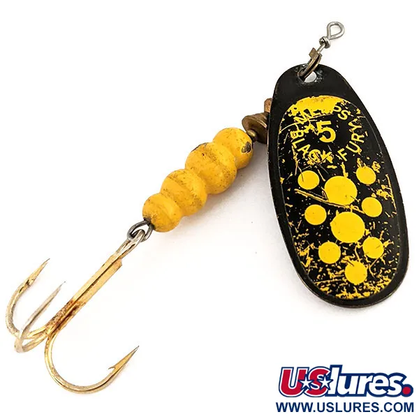 Vintage   Mepps Black Fury 5, 1/2oz Black / Yellow spinning lure #12776