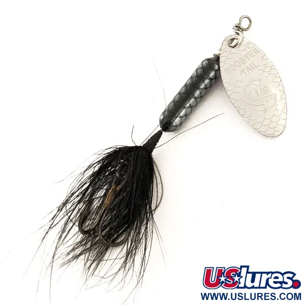 Vintage  Yakima Bait Worden’s Original Rooster Tail, 3/16oz Nickel / Black spinning lure #12886
