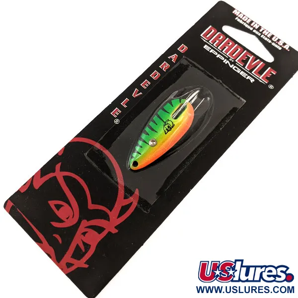  Eppinger Weedless Dardevle Midget UV, 3/16oz Fire Tiger / Brass fishing spoon #13052