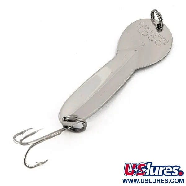 Vintage   Glen Evans Loco 3, 3/5oz Nickel / Blue fishing spoon #13100