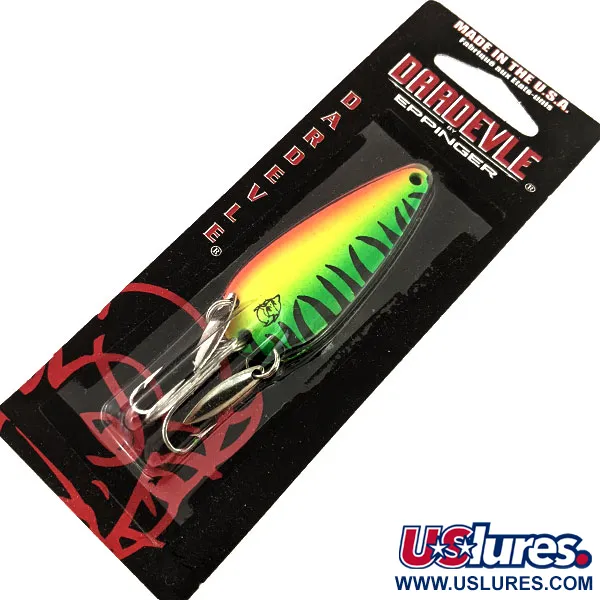  Eppinger Dardevle Imp Klicker UV​, 2/5oz Fire Tiger / Brass fishing spoon #13102
