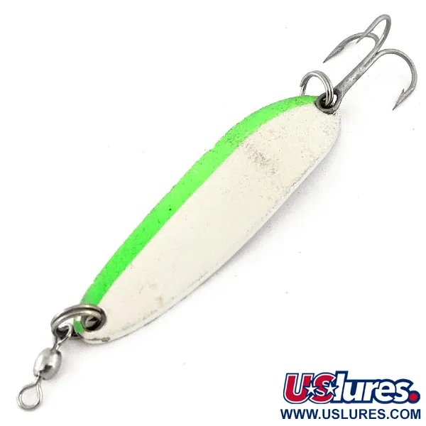 Vintage  Luhr Jensen Krocodile Die #3 Glow, 1/2oz White / Green fishing spoon #13110