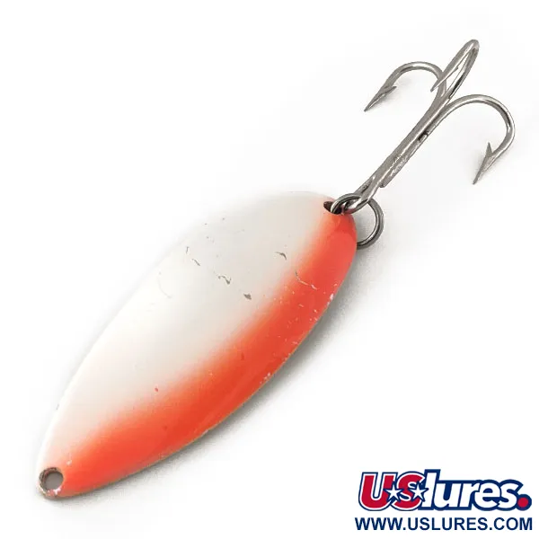 Vintage  Seneca Little Cleo (Hula Girl), 3/4oz White Pearl / Orange / Nickel fishing spoon #13135