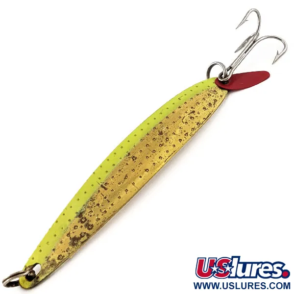 Vintage  Bay de Noc ​Bay De Noc Laker Taker UV , 3/4oz Bronze (Brass) / Chartreuse fishing spoon #13140