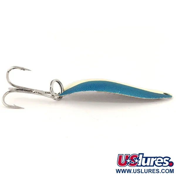Vintage  Seneca Little Cleo (Hula Girl) trolling spoon Glow, 1/8oz Blue / White / Nickel Glow in Dark fishing spoon #13223