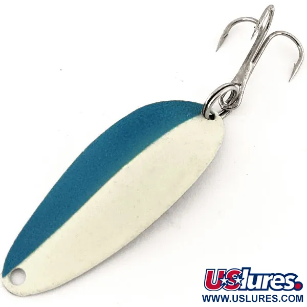 Vintage  Seneca Little Cleo (Hula Girl) trolling spoon Glow, 1/8oz Blue / White / Nickel Glow in Dark fishing spoon #13223