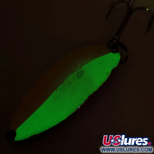 Vintage  Seneca Little Cleo (Hula Girl) Glow, 2/3oz Orange / White / Nickel fishing spoon #13224