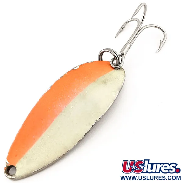 Vintage  Seneca Little Cleo (Hula Girl) Glow, 2/3oz Orange / White / Nickel fishing spoon #13224