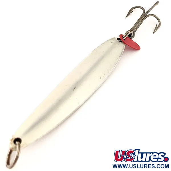 Vintage   Bay de Noc Swedish pimple #8, 1oz White Pearl fishing spoon #13228