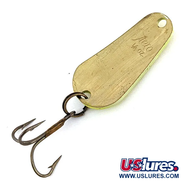 Vintage  Aeroplane Spinner Aero UV, 1/4oz Fluorescent Green / Brass fishing spoon #13429