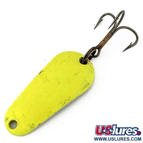 Vintage  Aeroplane Spinner Aero UV, 1/4oz Fluorescent Green / Brass fishing spoon #13429