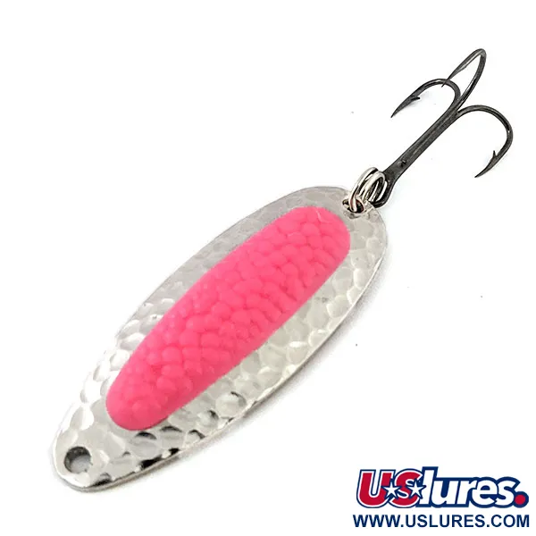 Vintage   Blue Fox Pixee UV, 1/2oz Pink / Hammered Nickel fishing spoon #13471