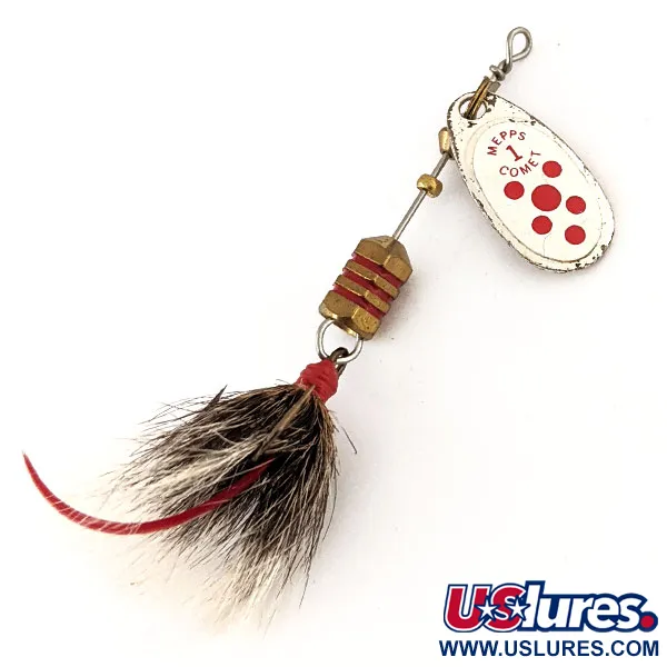 Vintage   Mepps Comet 1 Dressed (squirrel tail), 1/8oz Nickel / White spinning lure #13513