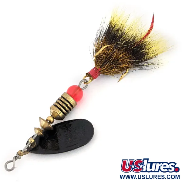 Vintage   Mepps Black Fury 1 Dressed (squirrel tail), 1/8oz Black / Yellow spinning lure #13516