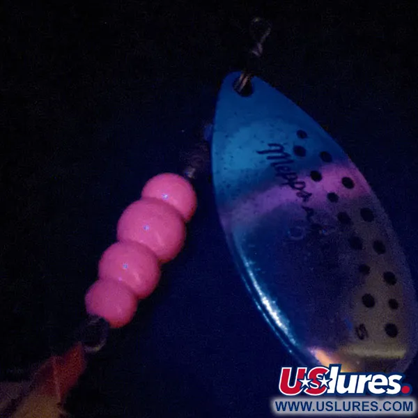 Vintage   Mepps Aglia 5 Dressed (bucktail) UV, 1/2oz Silver / Rainbow Trout spinning lure #13519