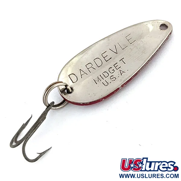 Vintage  Eppinger Dardevle Midget, 3/16oz Red / White / Nickel fishing spoon #13680